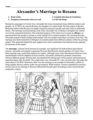 Alexander's Marriage to Roxana Worksheet