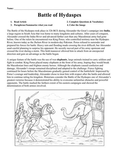 Battle of Hydaspes Worksheet