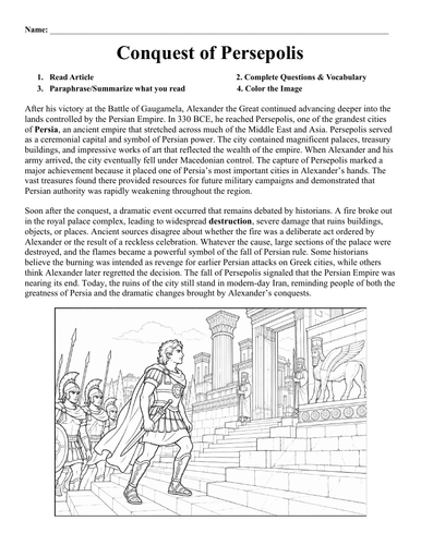 Alexander's Conquest of Persepolis Worksheet