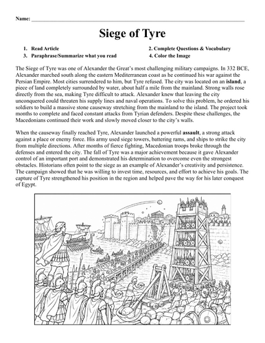 Alexander's Siege of Tyre Worksheet