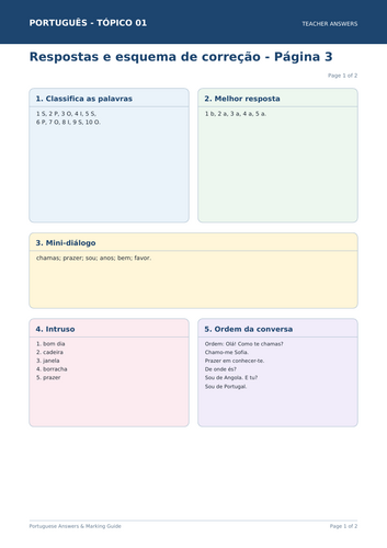Portuguese Greetings, Introductions & Classroom Language | 4-Page Vocabulary Workbook + Answer