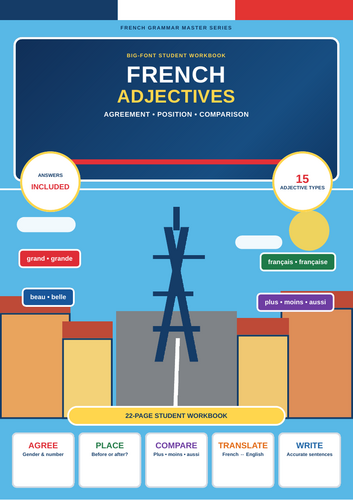 Middle School French | Core French & FSL Adjectives Workbook | Agreement, Description & Comparison