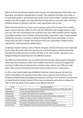 Cold War interpretations KS3