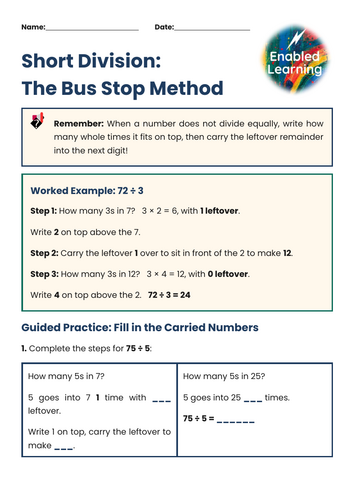 Year 3-4 Maths - Bus Stop Technique