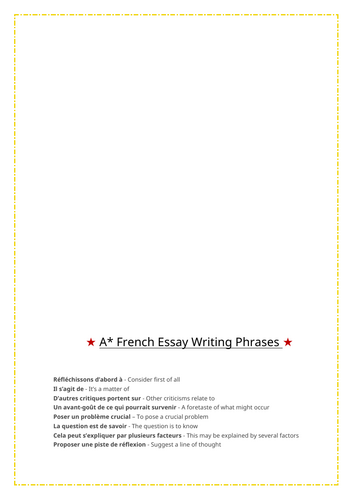 French A-level Writing Phrases for an A*