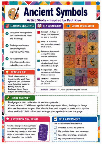 Paul Klee Ancient Symbols Art Worksheet | KS3 Symbols, Line and Shape Lesson