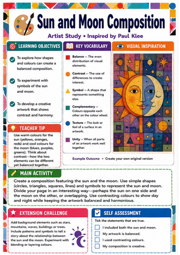 Paul Klee Sun and Moon Composition Worksheet | KS3 Colour and Contrast Art Lesson