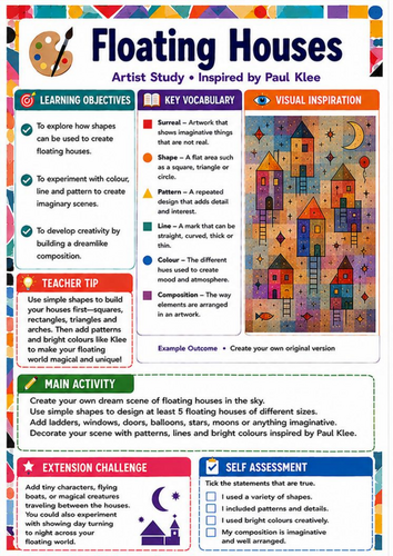 Paul Klee Floating Houses Art Worksheet | KS3 Surreal and Imaginative Art Lesson