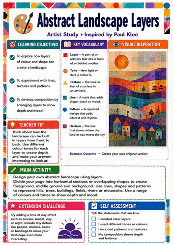 Paul Klee Abstract Landscape Layers Worksheet | KS3 Landscape and Colour Lesson