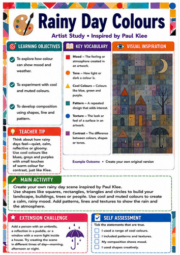 Paul Klee Rainy Day Colours Worksheet | KS3 Colour, Mood and Atmosphere Art Lesson