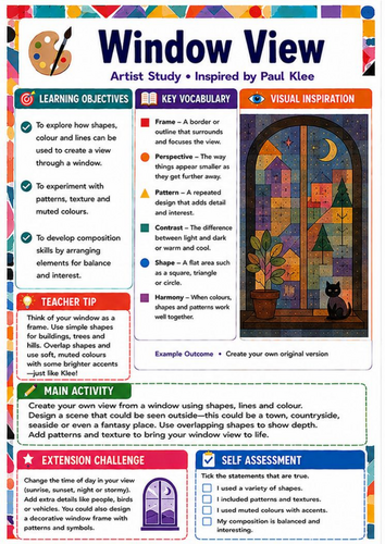 Paul Klee Window View Art Worksheet | KS3 Composition, Shape and Colour Lesson