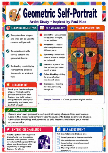 Paul Klee Geometric Self-Portrait Worksheet | KS3 Portrait and Abstract Art Lesson