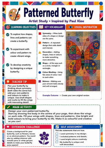 Paul Klee Patterned Butterfly Worksheet | KS3 Symmetry, Pattern and Colour Art Lesson