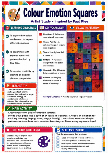 Paul Klee Colour Emotion Squares Worksheet | KS3 Colour and Emotion Art Lesson