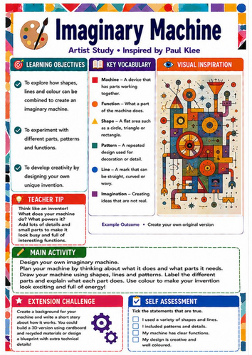 Paul Klee Imaginary Machine Art Worksheet | KS3 Creative Design and Shape Lesson