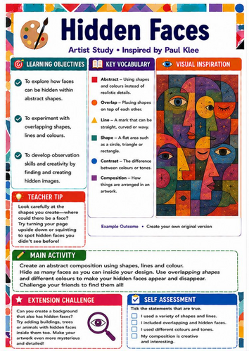 Paul Klee Hidden Faces Art Worksheet | KS3 Abstract Art and Observation Lesson