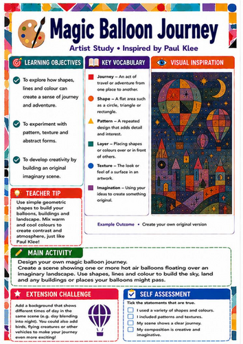 Paul Klee Magic Balloon Journey Worksheet | KS3 Imaginative Landscape Art Lesson