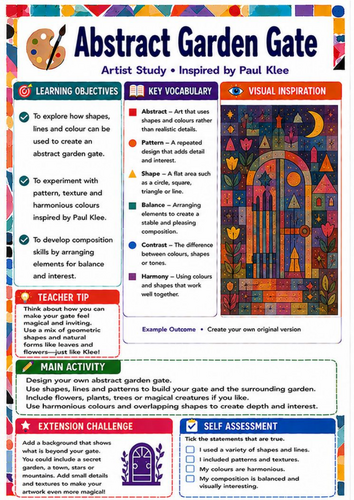 Paul Klee Abstract Garden Gate Worksheet | KS3 Pattern, Shape and Colour Art Lesson