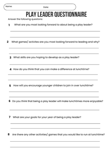 Play leader questionnaire