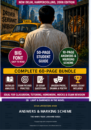 SCSA Literature ATAR | The White Tiger | 50-Page Revision Guide + 10-Page Answers