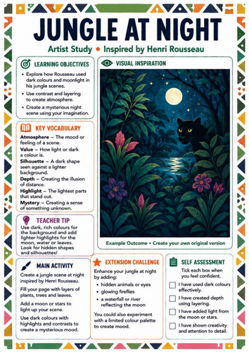 Henri Rousseau Jungle at Night Worksheet | KS3 Colour & Atmosphere Art Lesson