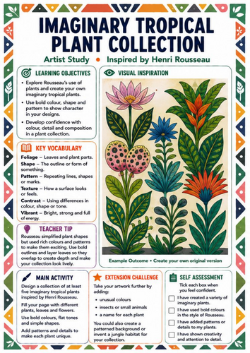 Henri Rousseau Imaginary Tropical Plants Worksheet | KS3 Botanical Art Activity