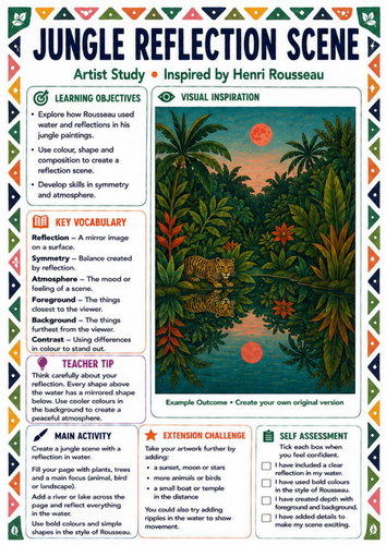 Henri Rousseau Jungle Reflection Scene | Symmetry & Reflection KS3 Art Worksheet