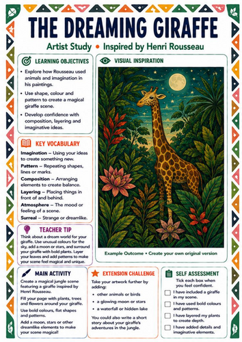 Henri Rousseau Dreaming Giraffe Worksheet | KS3 Imaginative Jungle Art Lesson