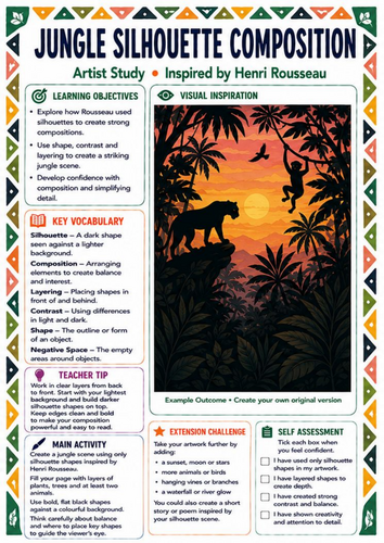 Henri Rousseau Jungle Silhouette Composition | KS3 Contrast Art Worksheet