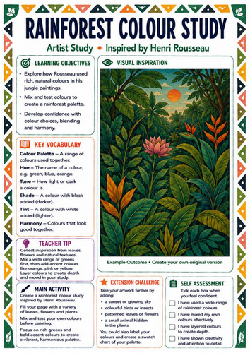 Henri Rousseau Rainforest Colour Study | KS3 Colour Theory Art Worksheet