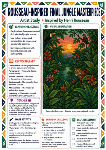 Henri Rousseau Final Jungle Masterpiece | KS3 Artist Study Art Worksheet