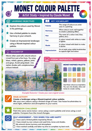 Claude Monet Colour Palette Worksheet | Impressionism Colour Theory KS3 Art