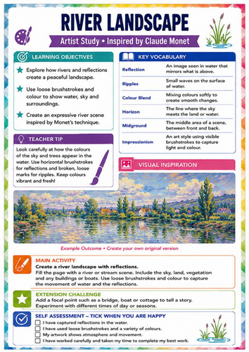 Claude Monet River Landscape Worksheet | Reflections & Impressionism KS3 Art
