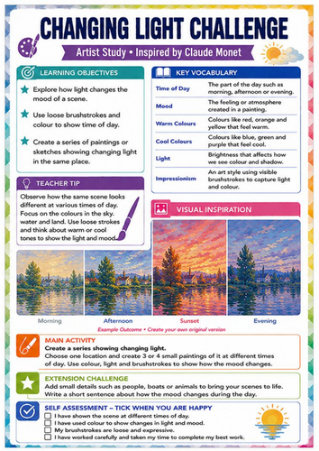 Claude Monet Changing Light Challenge Worksheet | Colour & Light KS3 Art