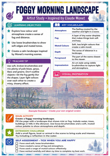 Claude Monet Foggy Morning Landscape Worksheet | Atmosphere & Colour KS3 Art
