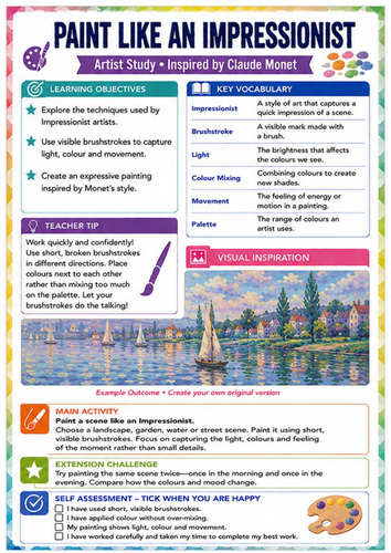 Paint Like an Impressionist Worksheet | Claude Monet KS3 Art Lesson