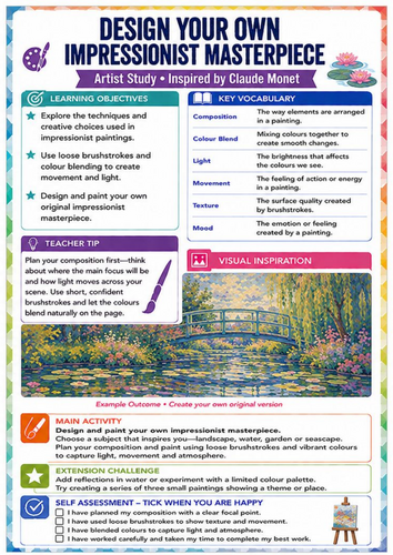Design Your Own Impressionist Masterpiece | Claude Monet KS3 Art Worksheet