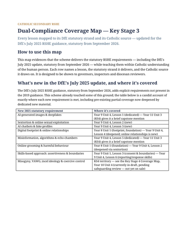 Catholic RSHE: 2026 Dual-Compliance Coverage Map | KS3