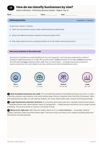 Nature of Business Classifying by Size NSW St6