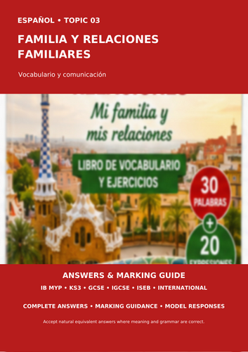 Spanish Family & Relationships | IB MYP, KS3, GCSE, IGCSE & ISEB | Vocabulary Workbook + Answers