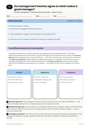 Business Management Theories Compared NSW St6