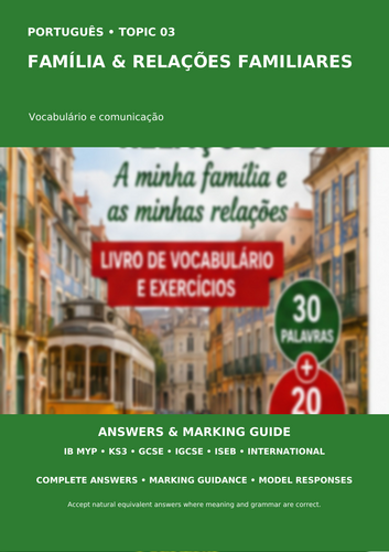 Portuguese Family & Relationships | IB MYP, KS3, GCSE-Style, IGCSE & ISEB | Vocabulary Workbook + A