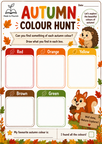 Autumn Colour Hunt Worksheet EYFS