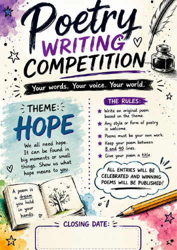 Poetry Writing Competition Posters | 5 Creative Themes | KS3, GCSE & Post-16