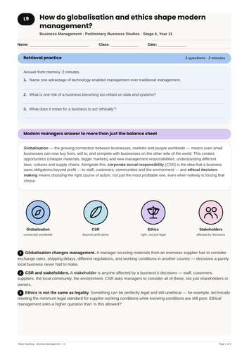 Business Management Globalisation and Ethics NSW St6