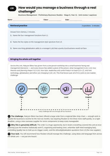 Business Management Real Challenge Review NSW St6