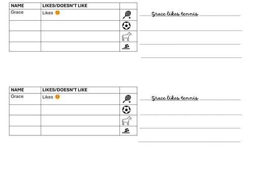 TEFL sports topic, likes and dislikes interview grid