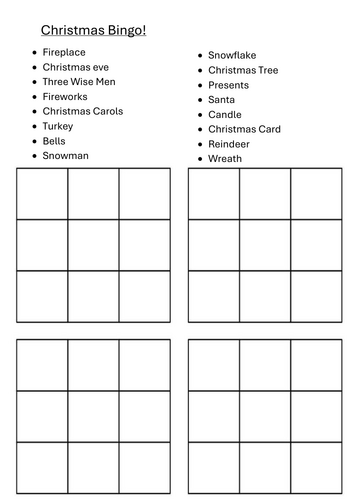 Christmas bingo for TEFL students