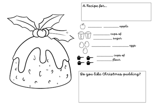 TEFL Christmas pudding colours and numbers worksheet and colouring in