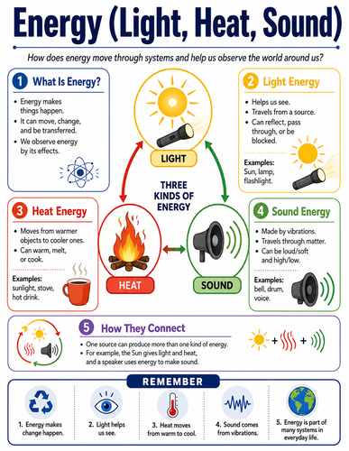 Energy - Light, Heat, and Sound I Educational Infographic